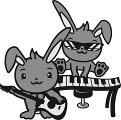 gitarre spielen hard rock heyv metal party musik feiern band klavier keyboard tasten cool sonnenbrille klimpern kaninchen hase klein süß niedlich