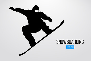 Silhouette of a snowboarder jumping isolated. Vector illustration - obrazy, fototapety, plakaty
