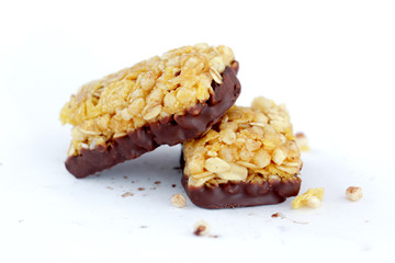 Healthy cereal bar  on white background