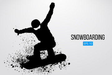 Silhouette of a snowboarder jumping isolated. Vector illustration