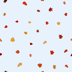 abstract vector doodle autumn leaves seamless pattern