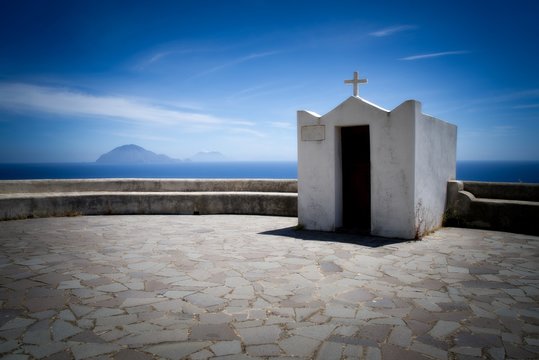 Memorial on the island of Alicudi with viewing platform.