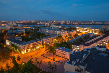 Fototapeta premium Evening summer cityscape from rooftop. Voronezh downtown