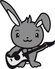 gitarre spielen band konzert musik party gitarrist cool elektro hard rock heavy rocker metal stehend freundlich begrüßen kaninchen hase klein süß niedlich glücklich