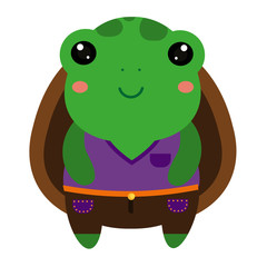Cute green turtle. Cartoon kawaii animal character. Vector illustration for kids and babies fashion