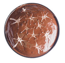 Chocolate round pie on a white background. isolated
