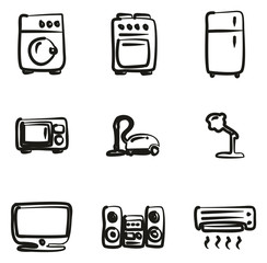 Household Appliances Icons Freehand 