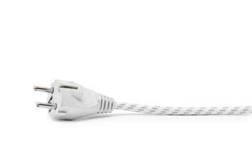 White plug with wire isolated on white background