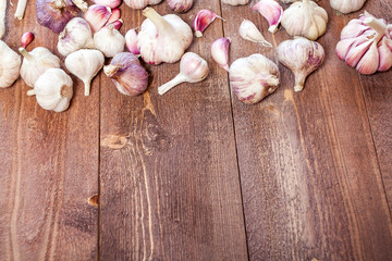 Garlic. Garlic Cloves and Garlic Bulb on a wooden vintage rustic table.