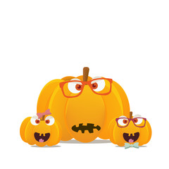 Halloween pumpkins mascots isolated. Funny halloween pumpkins characters.