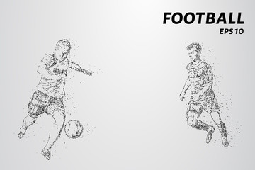 Football of the particles. Game time a soccer player dribbling. Graphic concept football.
