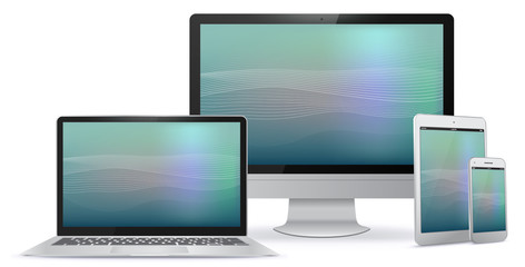 Computer Monitor, Tablet PC, Laptop, Smart Phone Vector illustration With Abstract Screen
