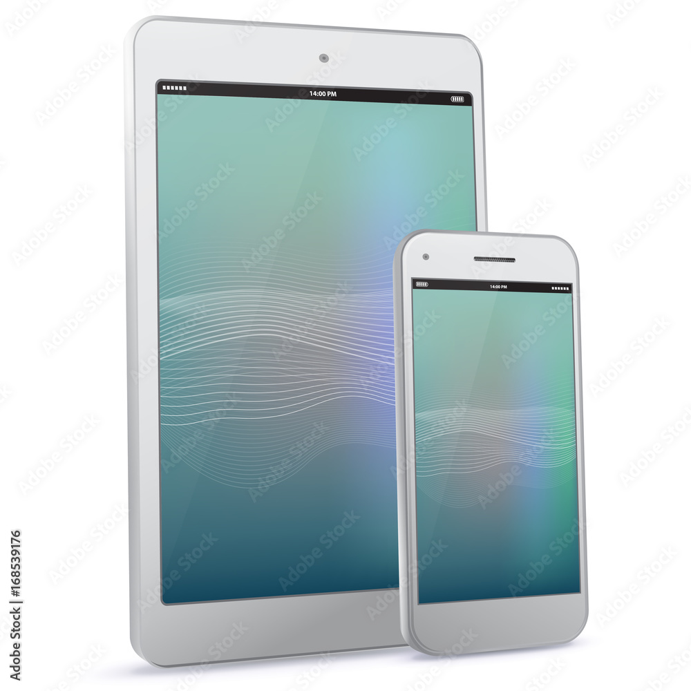 Sticker mobile phone and tablet computer vector illustration with abstract screen