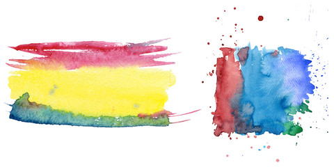 Watercolor colorful texture illustration. Aquarelle paper splash shapes isolated drawing.Abstract aquarelle for background, texture, wrapper pattern, frame or border.