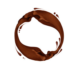 Splashes of chocolate in a circular motion, isolated on white background