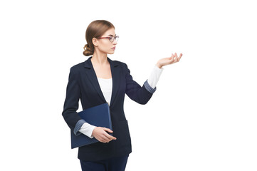 Obraz premium Business woman showing copyspace