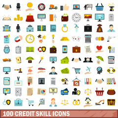 100 credit skill icons set, flat style