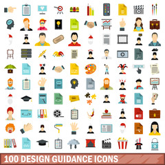 100 design guidance icons set, flat style
