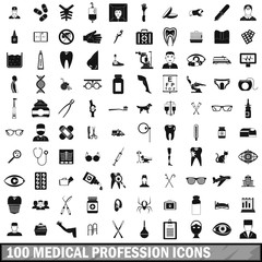 100 medical profession icons set, simple style 