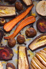 Various vegetables baked in the oven at home kitchen