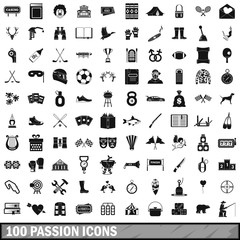 100 passion icons set, simple style 
