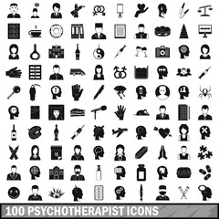 100 psychotherapist icons set, simple style 