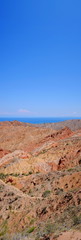 Panorama of the fairy-tale canyon and Issyk-Kul