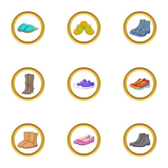 Shoe icons set, cartoon style