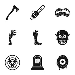 Zombie icon set, simple style