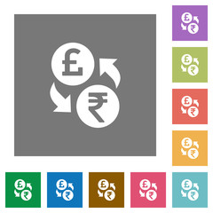 Pound Rupee money exchange square flat icons
