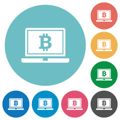 Laptop with Bitcoin sign flat round icons