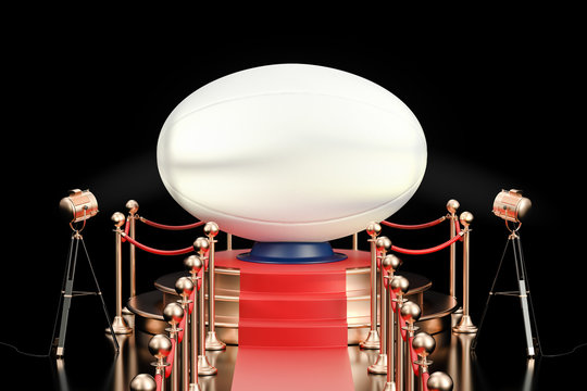 Podium with rugby ball, 3D rendering