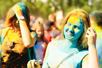 Girls paint holi