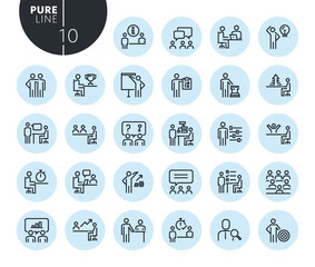 Collection of premium quality strategy, planning and teamwork line icons. Outline concepts for web and app design and development. Modern vector illustration of thin line web symbols.