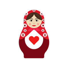Flat icon russian doll babushka isolated on white background. Vector illustration.