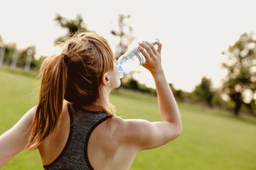 Drinking water after training, running concept