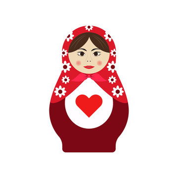 Flat icon russian doll babushka isolated on white background. Vector illustration.