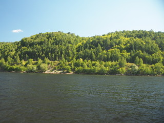 Boat trip along the Volga river. Russia. Zhiguli mountains.