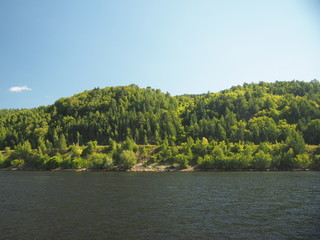 Boat trip along the Volga river. Russia. Zhiguli mountains.