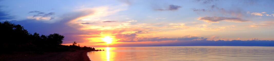 Sunset on the Issyk-Kul lake