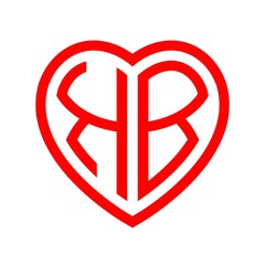 initial letters logo kb red monogram heart love shape