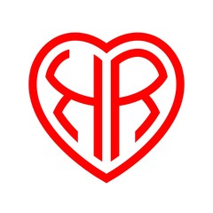 initial letters logo kr red monogram heart love shape
