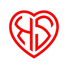 initial letters logo ks red monogram heart love shape