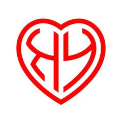 initial letters logo ky red monogram heart love shape
