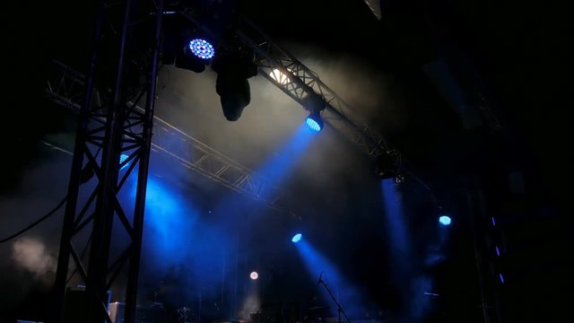 Free stage with lights before concert, lighting devices