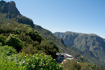 Fototapeta na wymiar house and flowers in the valley of the center of volcanism of san vicente in madeira
