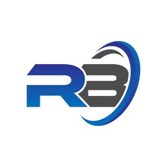vector initial logo letters rb with circle swoosh blue gray