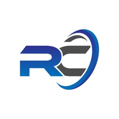 vector initial logo letters rc with circle swoosh blue gray