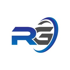 vector initial logo letters rg with circle swoosh blue gray