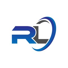 vector initial logo letters rl with circle swoosh blue gray